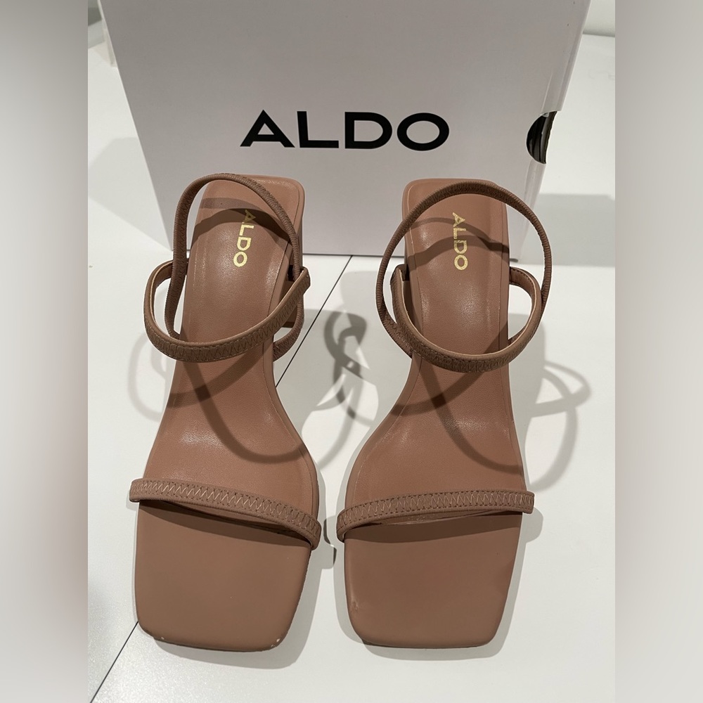 OKURR BONE TAUPE STRAPPY SANDAL ALDO HEELS SIZE 7
